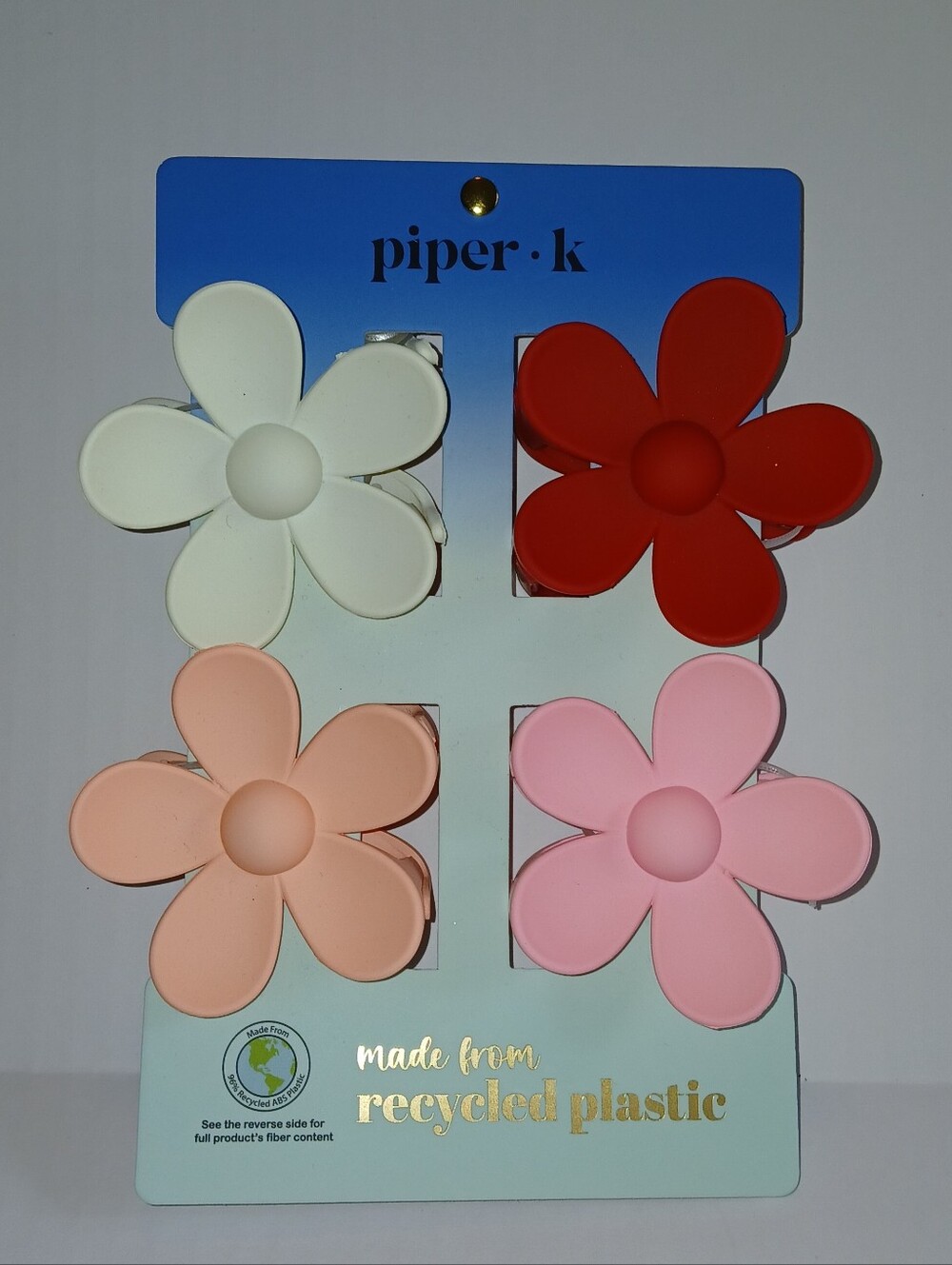 piper•k 4 Acrylic Hair Claw Clips Matte Red, Blue, White, Peach, Pink Daisy